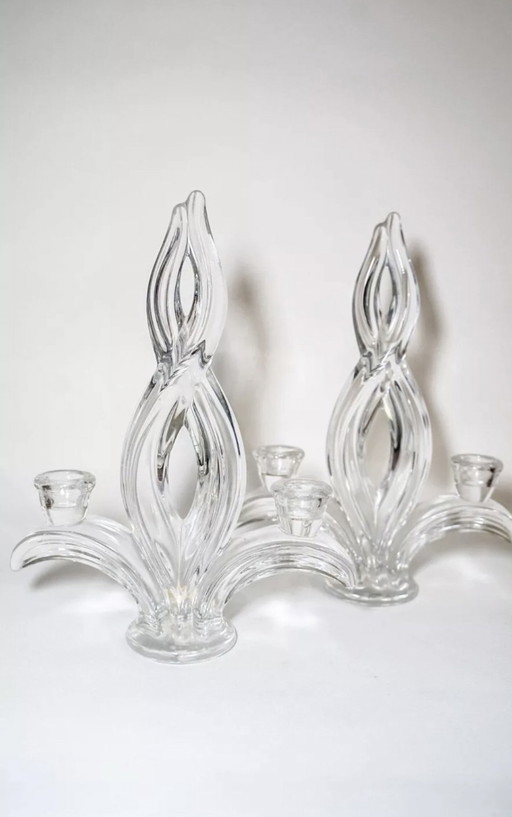 Pair of Vannes crystal candelabra candlesticks from the 1960s
