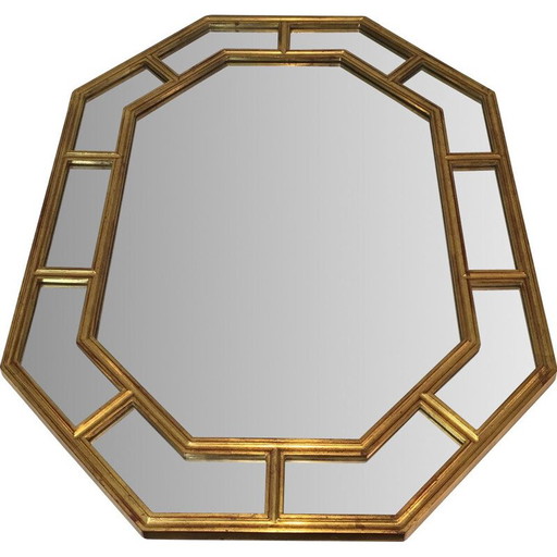 Miroir octogonal vintage en résine dorée, 1970