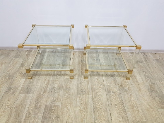 Hollywood Regency Tafels in glas van P. Vandel, Parijs, jaren 70, set van 2 – Pierre Vandel, Metal (photo 4 of 16)