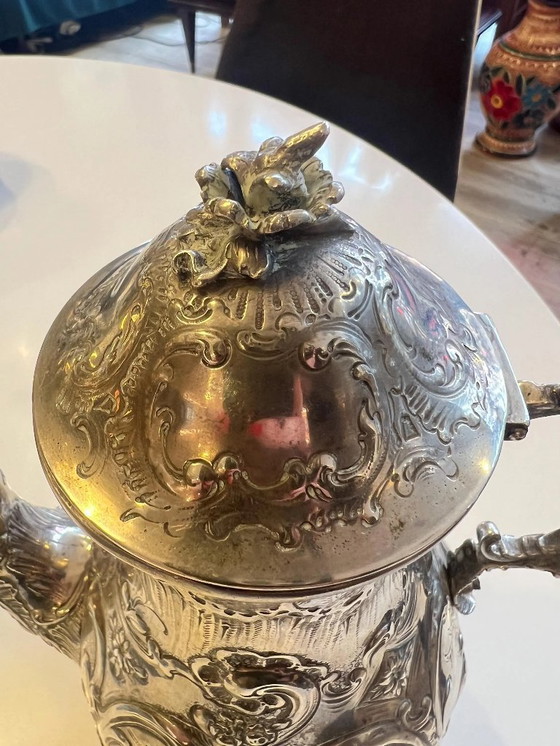 Image 1 of Barokke koffiepot van massief 800 zilver, gemerkt, ca. 1900-1920, geboorte pot