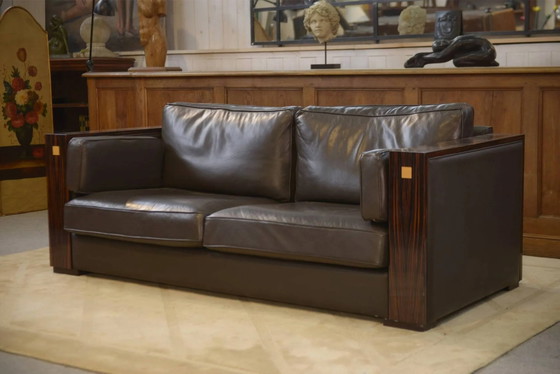 Minimalist leather and Macassar ebony canapé from the 1980s. – 3-5 seaters, Wood, Design (photo 3 of 15)