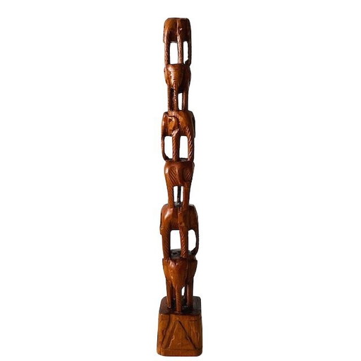 Vintage carved wooden elephant totem pole elephant tower
