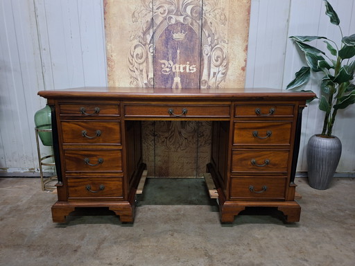 Escritorio clásico de doble cara, mesa de escritura para pareja, estilo Imperio, dimensiones: 150x75cm y 78cm de alto.