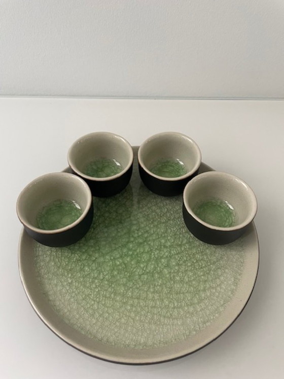 Image 1 of Elegante servizio da tè giapponese/asiatico in ceramica verde screpolata