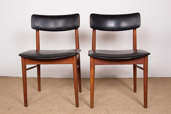 Image 1 of Juego de ocho sillas danesas de teca, polipiel negra y latón de Sven Chrobat para Sax, 1960