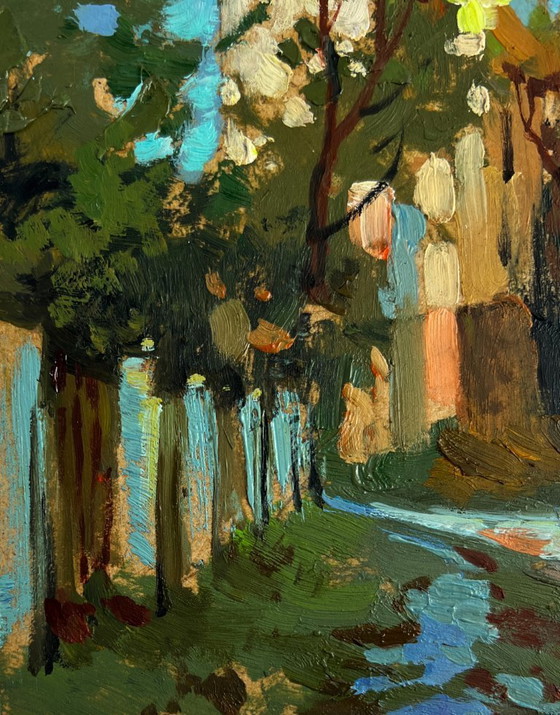 Image 1 of Original Oil Painting Summer Church Landscape Towers of the monastery