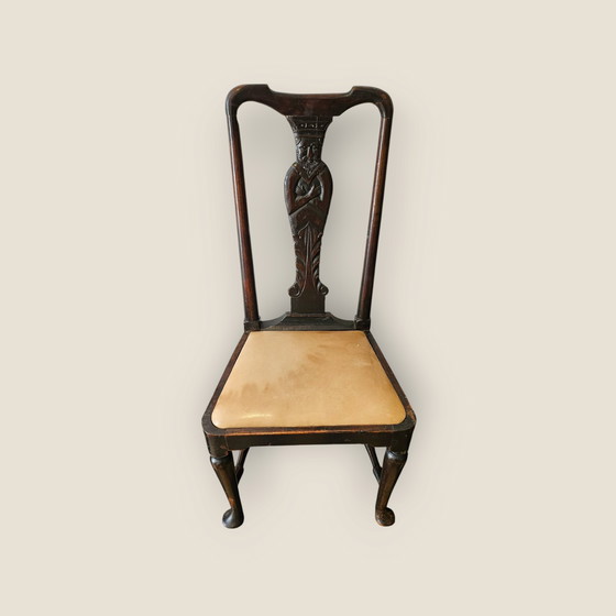 Image 1 of 4er Set seltene antike geschnitzte Eichen Esszimmerstühle Stühle