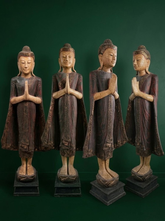 Monumental Old Burmese Mandalay Buddha Teak Wood 177 cm, Decorative Objects, Multi Color (photo 2 of 14)