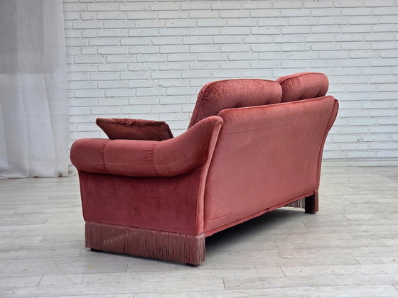 Image 1 of 1980s, Scandinavian 2-seater sofa, pink furniture velour.