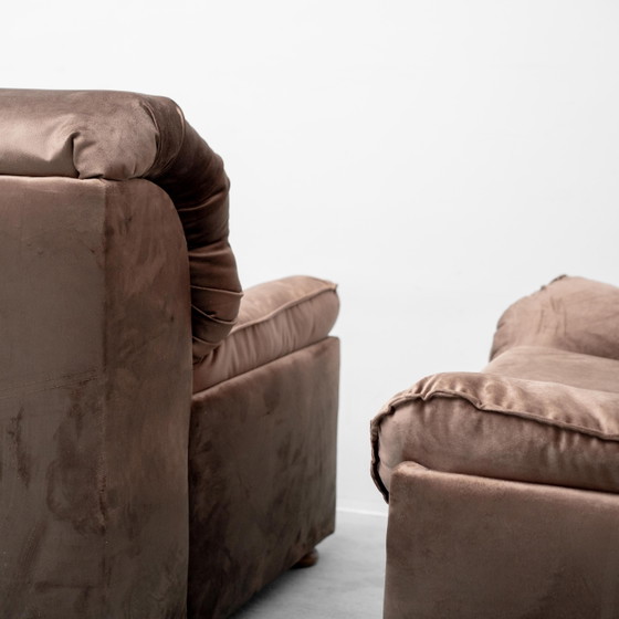 Paire de Chaises & fauteuils Vintage en Velours Marron – Années 70 – Velvet (photo 3 of 12)