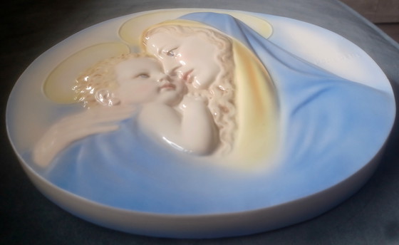 Image 1 of Placa antigua en relieve, Viena, Austria, Karl Perl, María y el Niño Jesús.