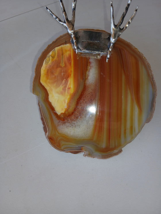 Image 1 of Fermacarte Scultura Gufo Vintage - Vanni Mazzetti - Argento 925 e Agata