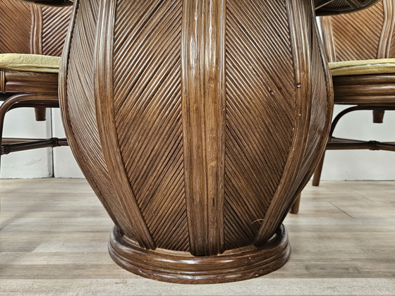 Image 1 of Set with Table and Four Chairs in Wicker and Bamboo by Vivai Del Sud, 1970
