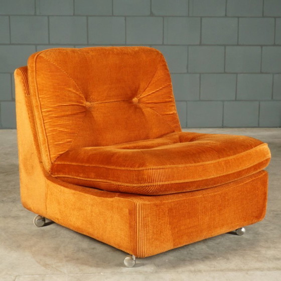 Image 1 of Gruppo di sedute modulari di metà secolo - velour arancione - anni '70