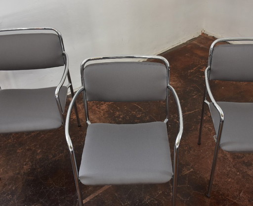 Reupholstered Vintage GDR Chairs Palace of the Republic, Chrome
