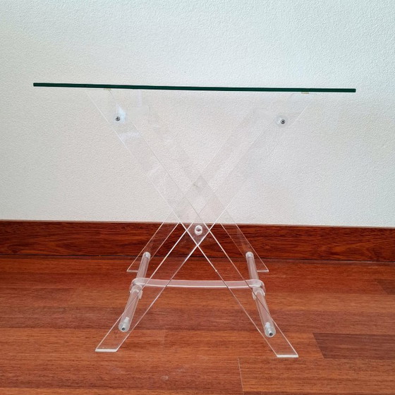 Image 1 of Table d'appoint pliante vintage des années 1970, en plexiglas transparent avec plateau en verre.