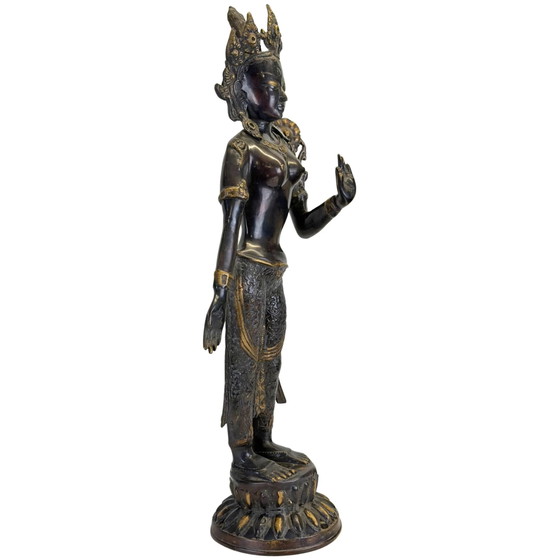 Antigua Tara Verde de Bronce Nepalí - Arte Newar - Valle de Katmandú - Siglo XIX - 68.5 cm – Esculturas (photo 3 of 11)
