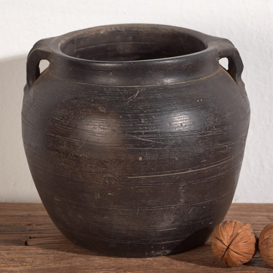 Small antique dark colored ceramic vase (c.1900) #1 (photo 8 of 18)