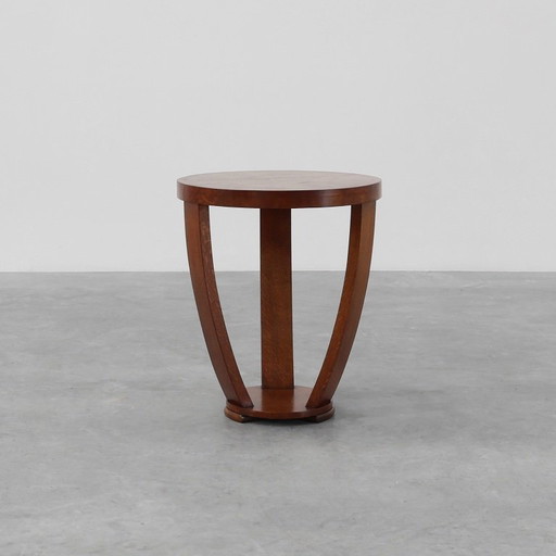 Mesa auxiliar Art Déco de madera y tablero chapado estilo ajedrez, Francia ca. 1940