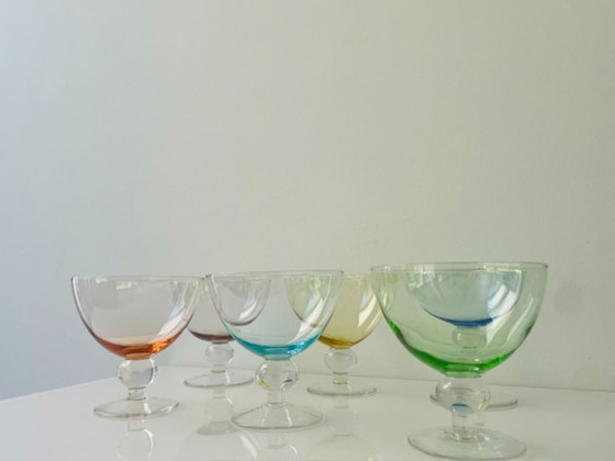 Image 1 of Set van 6 vintage coupeglazen in multicolor mondgeblazen glas