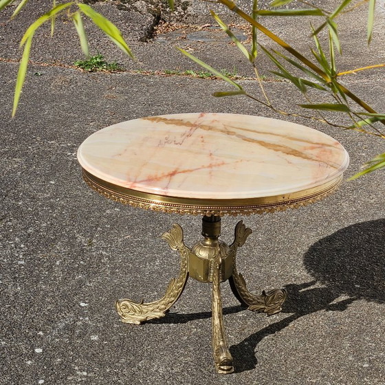 Image 1 of rench Víntage Marble and Bronze Coffee Table-round Cocktail Table-Style Louis XV-60s