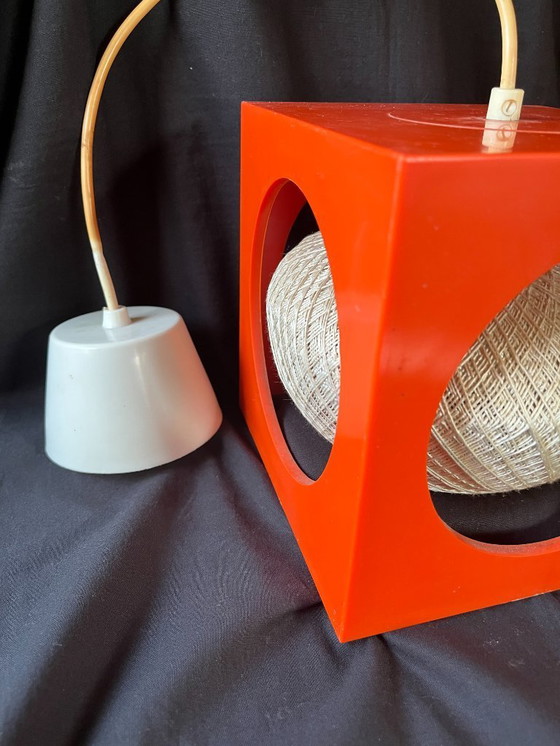 Image 1 of Vintage Hanging Lamp Cube Space Age Design Richard Essig Red 70s Pop Art Cube