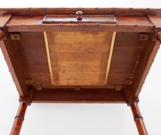 Image 1 of French desk in pine with a bamboo-like finish - Early 20th century