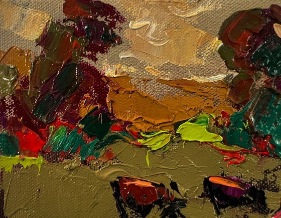 Original Oil Painting Fall Nature Landscape Autumn Evening – Paintings & Drawings, Canvas (photo 7 of 8)