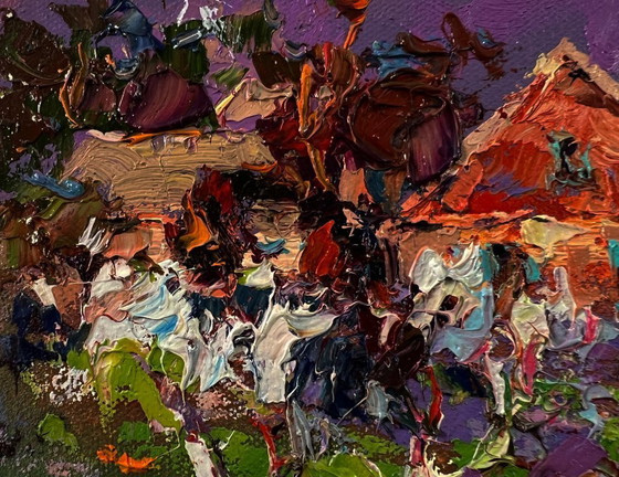 Original Oil Painting Rural Evening Landscape Spring in the Village – Paintings & Drawings, Canvas (photo 7 of 8)