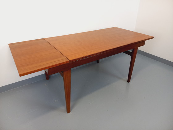 Image 1 of Table à Manger Scandinave Vintage des Années 50 60 en Teck avec Rallonge