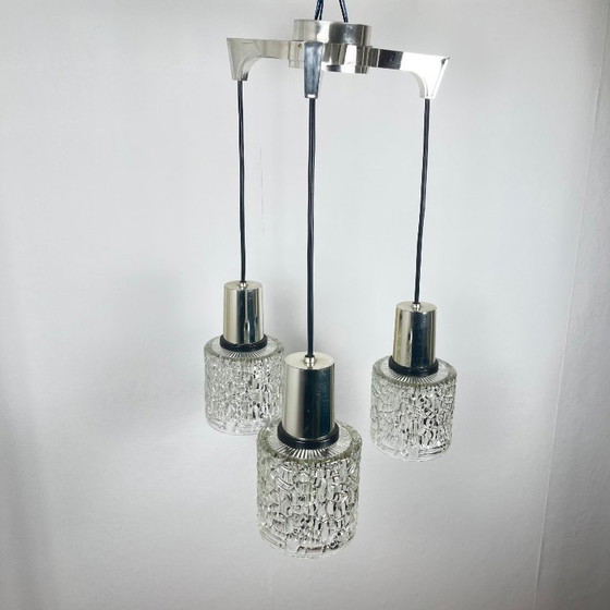 Image 1 of Suspension à trois lumières en cascade, verre, 1970