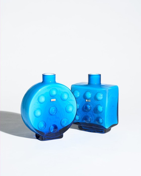 Image 1 of Friedrich Kristall „Bubble“ Pop-Art-Vasen-Duo – Blaues Überfangglas, Deutschland, 1970er Jahre
