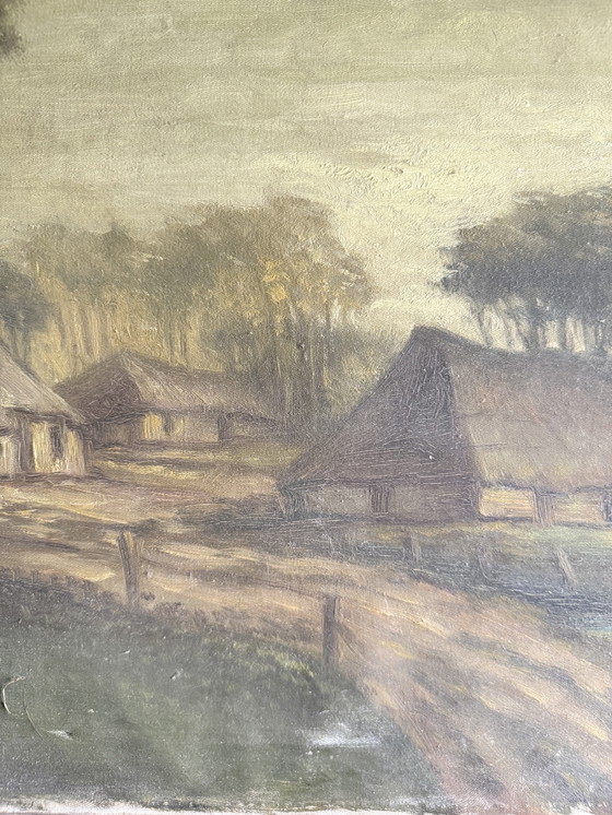 Image 1 of Painting on canvas of an old farm landscape in Northern Europe 