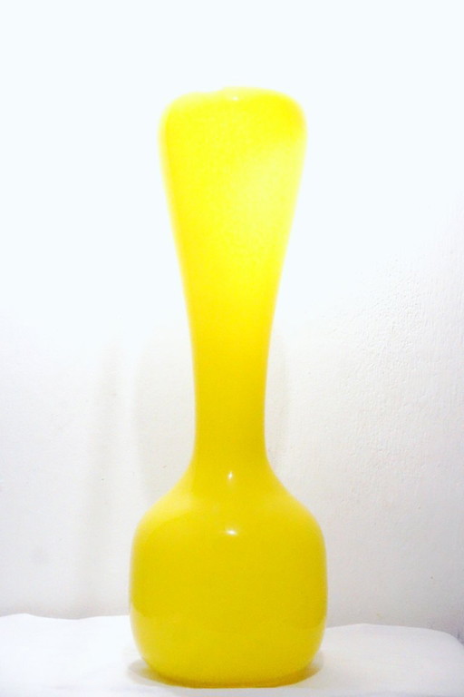Vintage Polish Art Glass Vase – Huta Alicja Tarnów – Vibrant Yellow – 48cm