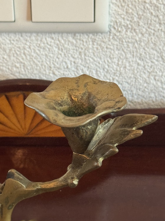 Image 1 of 🕯️ Bronzen Art Nouveau tweearmskandelaar | handgegoten, massief, authentieke patina | 1890–1920