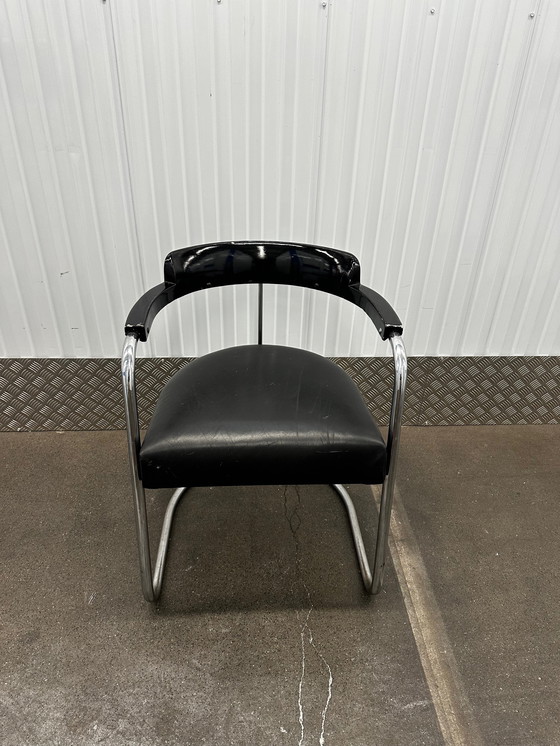 Image 1 of 3x Leather Tube Frame Armchairs