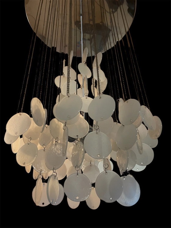 Image 1 of Vetri voor Vistosi Cascade hanglamp opaline Murano glas, Italië jaren 60