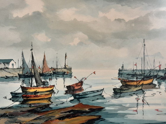 Image 1 of Harbor scene – numbered lithograph 144/225 – Jean-Pierre Laurent