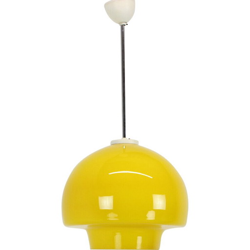 Lampe suspendue vintage en verre et chrome, Tchécoslovaquie, années 1960