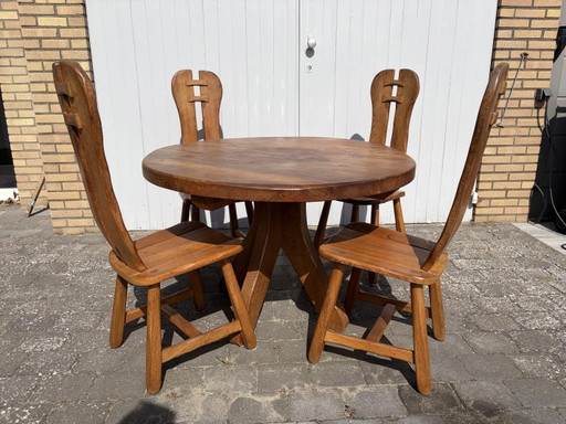 Vintage Brutalist De Puydt Dining Table + Chairs – eettafels, Wood (photo 2 of 7)