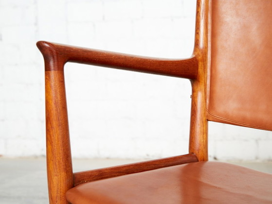 Paar Hans Wegner JH-513 Fauteuils voor Johannes Hansen, Hout, Leer, Bruin, Mid Century Modern (foto 9 van 15)