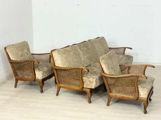 Image 1 of Chippendale bankstel / zitmeubelset / bank en fauteuils – vintage uit de jaren 60