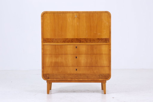 Secreter vintage de madera de olmo | Escritorio de mediados de siglo con cajones, mesa de trabajo, almacenamiento de madera retr