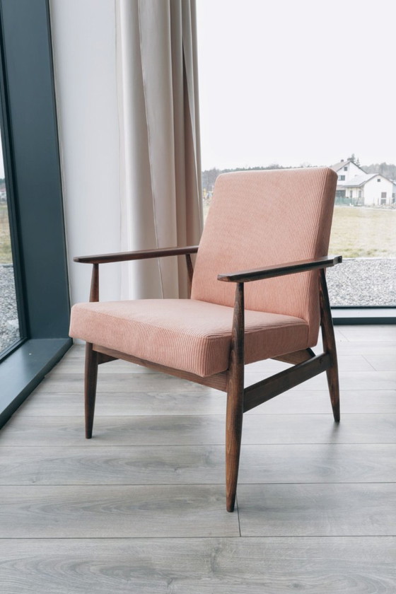 Image 1 of Vintage fauteuil saumon rose ribfluweel mid century modern design 1970