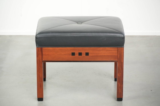 Black cowhide leather designer ottoman by Schuitema in Art Deco style from the Decoforma series (photo 2 of 8)
