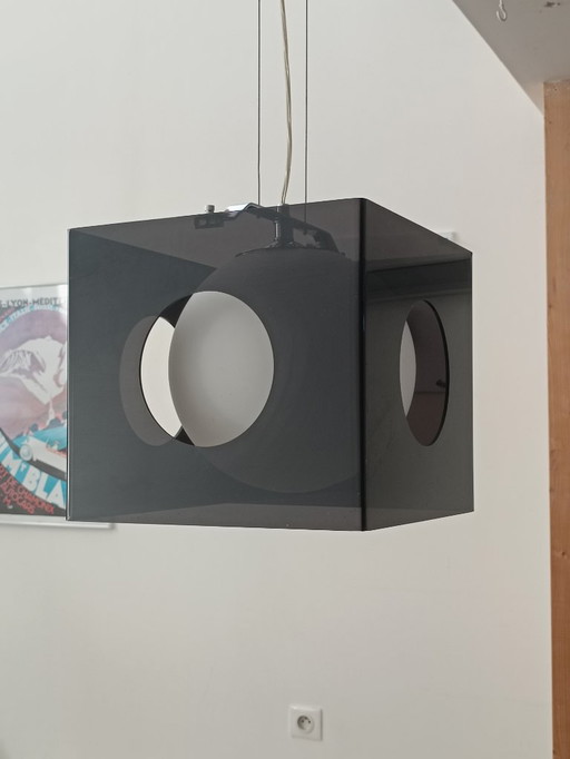 Lampada a sospensione di design anni '90 in plexiglass fumé