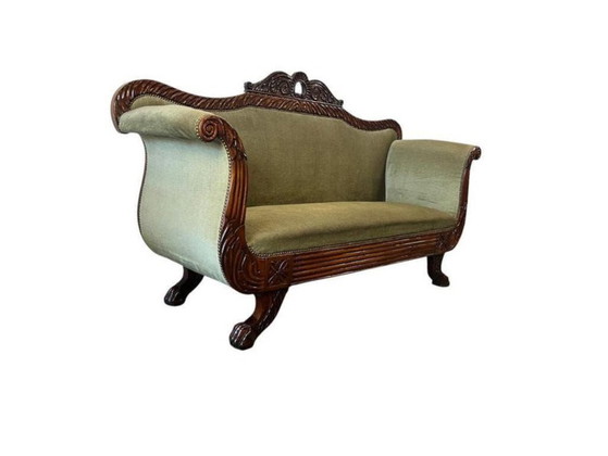 Image 1 of Poltrona/divano/due posti vintage in stile barocco verde