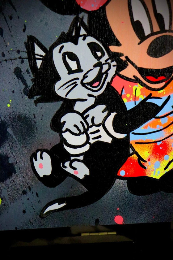 Pop Art Gemälde von Künstler Socrate, Minnie Mouse mit Katze, handsigniert mit Echtheitszertifikat, Unikat (photo 13 of 14)
