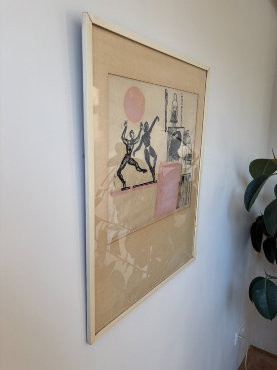 Vintage Woodcut Print: Playing with an Orange Sun – Art, Glass, Paper (photo 2 of 7)