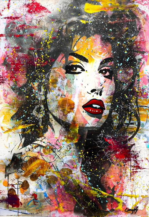 Lithographie encadrée d'Artiste - GONGAS - Vandal Amy Winehouse